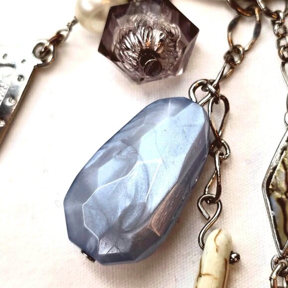 Chicos Boho Rose Quartz and Jasper Gemstone Leather Long Necklace - Picture 9 of 15